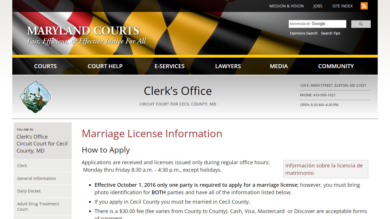 Marriage License Information | Maryland Courts